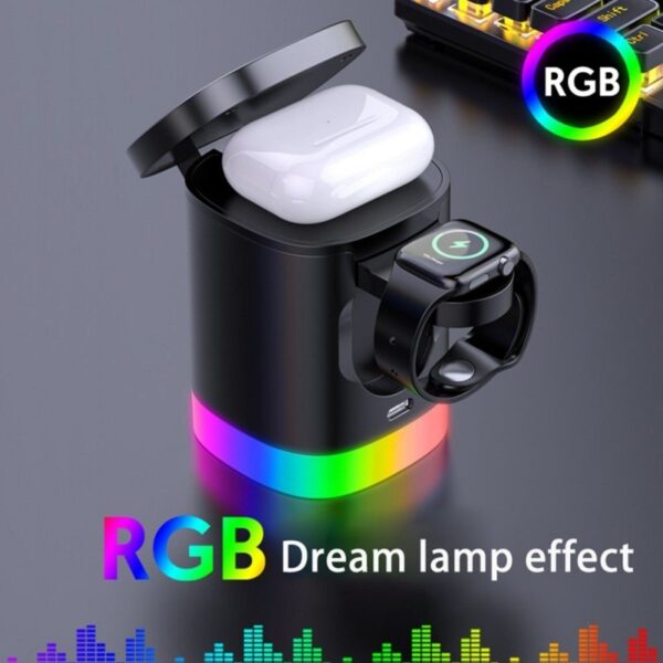 3 In 1 Magnetic Wireless Fast Charger For Smart Phone RGB Ambient Light Charging Station For Airpods IWatch - Image 9